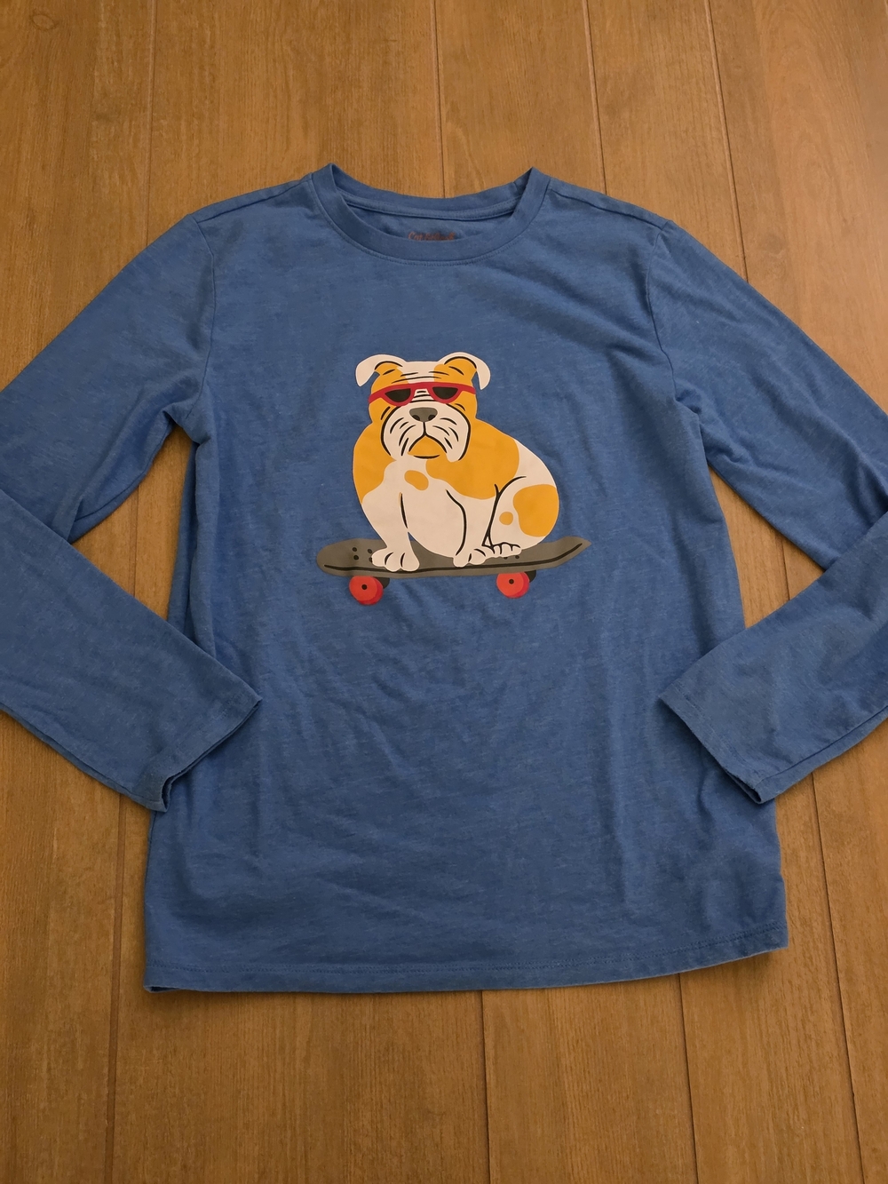 Cat & Jack Blue Long Sleeve Shirt with Skateboarding Bulldog Graphic - Boys L
